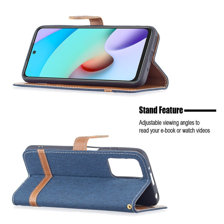 For Xiaomi Redmi 10 Color Matching Denim Texture Leather Case with Holder & Card Slots & Wallet & Lanyard