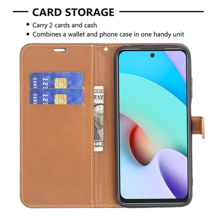 For Xiaomi Redmi 10 Color Matching Denim Texture Leather Case with Holder & Card Slots & Wallet & Lanyard