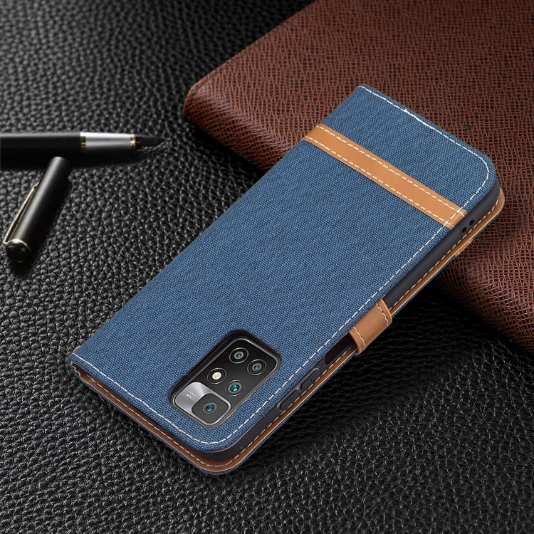 For Xiaomi Redmi 10 Color Matching Denim Texture Leather Case with Holder & Card Slots & Wallet & Lanyard