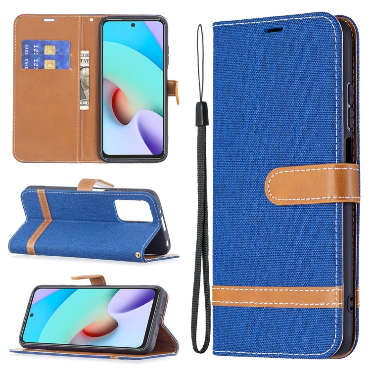 For Xiaomi Redmi 10 Color Matching Denim Texture Leather Case with Holder & Card Slots & Wallet & Lanyard
