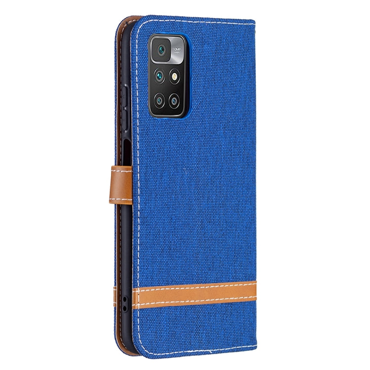 For Xiaomi Redmi 10 Color Matching Denim Texture Leather Case with Holder & Card Slots & Wallet & Lanyard
