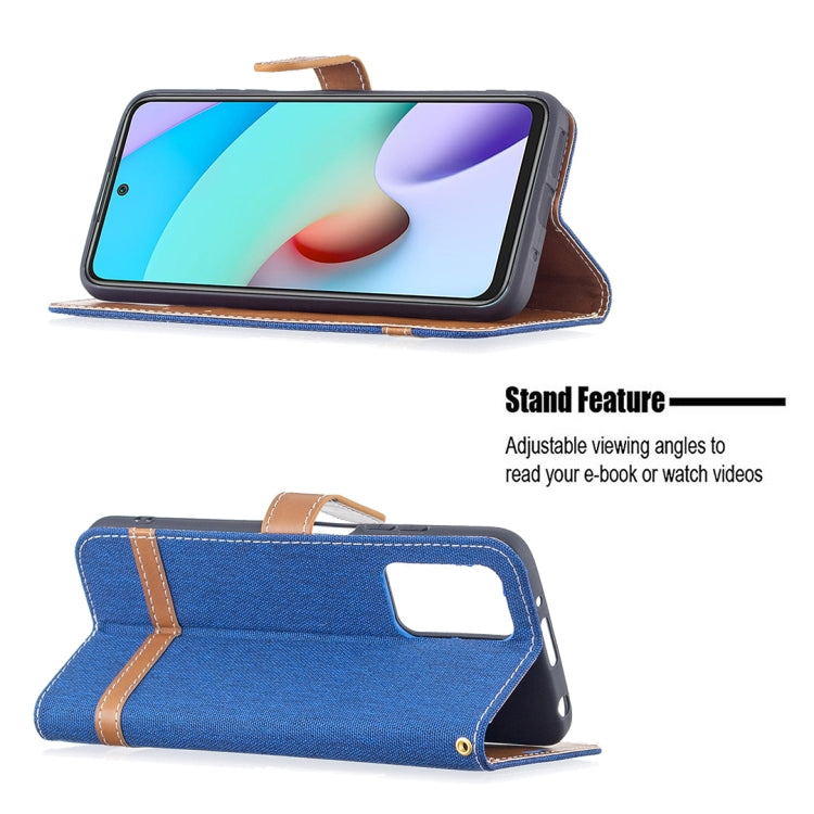 For Xiaomi Redmi 10 Color Matching Denim Texture Leather Case with Holder & Card Slots & Wallet & Lanyard