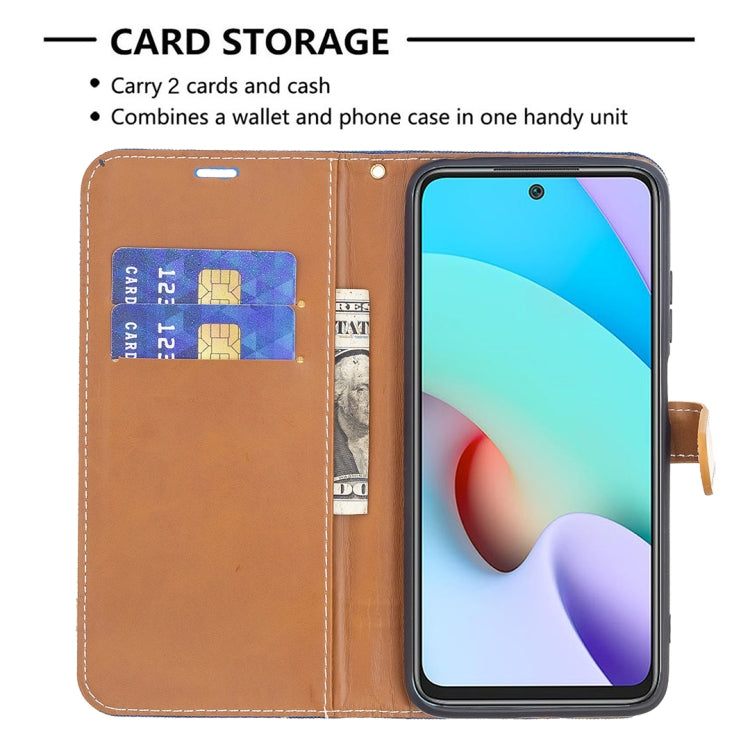 For Xiaomi Redmi 10 Color Matching Denim Texture Leather Case with Holder & Card Slots & Wallet & Lanyard