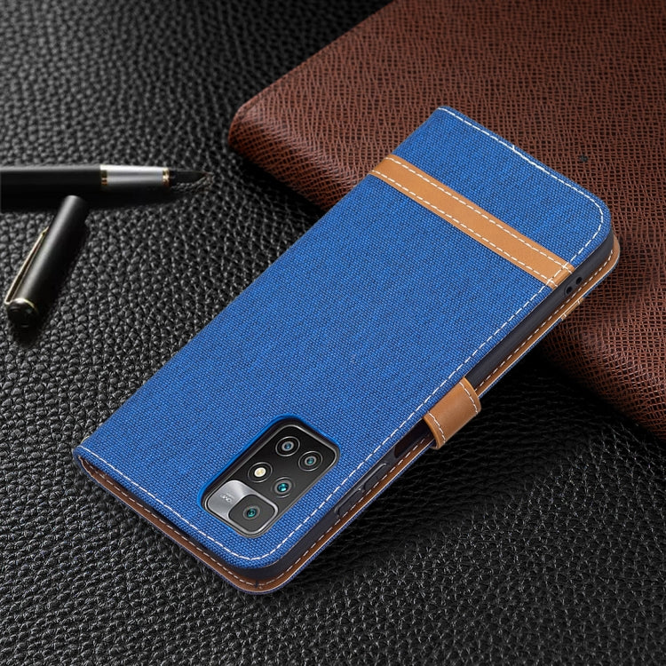 For Xiaomi Redmi 10 Color Matching Denim Texture Leather Case with Holder & Card Slots & Wallet & Lanyard