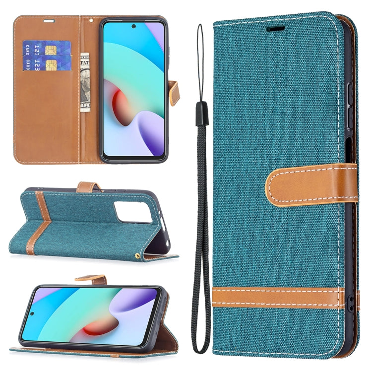 For Xiaomi Redmi 10 Color Matching Denim Texture Leather Case with Holder & Card Slots & Wallet & Lanyard