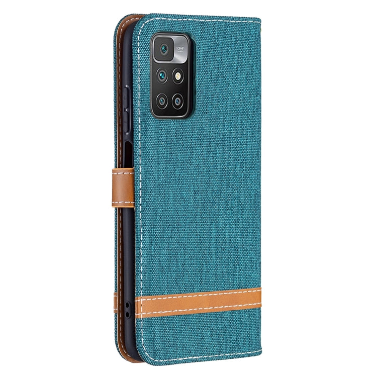 For Xiaomi Redmi 10 Color Matching Denim Texture Leather Case with Holder & Card Slots & Wallet & Lanyard