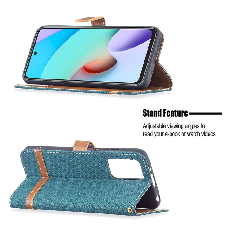 For Xiaomi Redmi 10 Color Matching Denim Texture Leather Case with Holder & Card Slots & Wallet & Lanyard