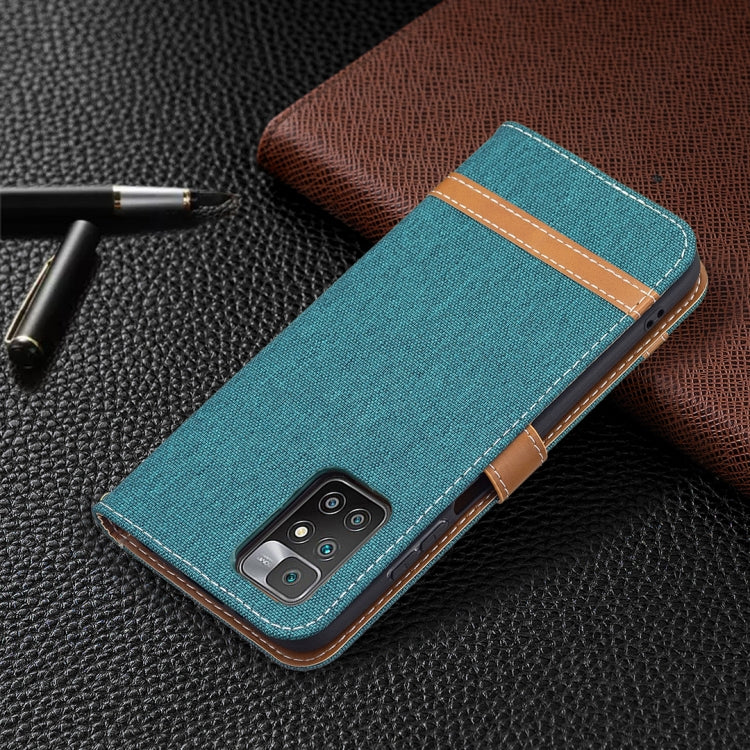 For Xiaomi Redmi 10 Color Matching Denim Texture Leather Case with Holder & Card Slots & Wallet & Lanyard