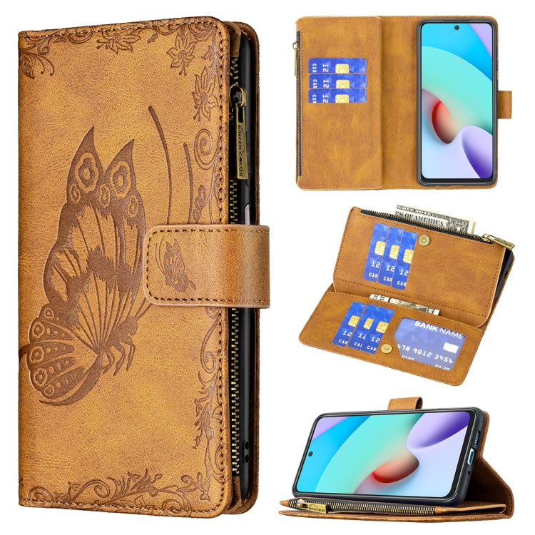 For Xiaomi Redmi 10 Flying Butterfly Embossing Pattern Zipper Horizontal Flip Leather Case with Holder & Card Slots & Wallet