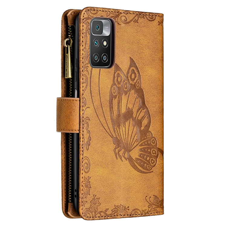 For Xiaomi Redmi 10 Flying Butterfly Embossing Pattern Zipper Horizontal Flip Leather Case with Holder & Card Slots & Wallet