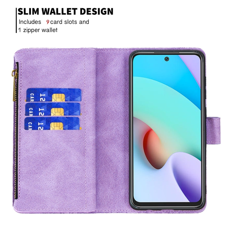 For Xiaomi Redmi 10 Flying Butterfly Embossing Pattern Zipper Horizontal Flip Leather Case with Holder & Card Slots & Wallet