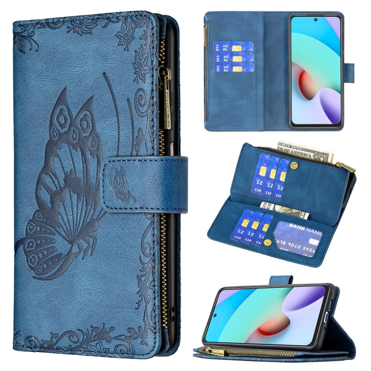 For Xiaomi Redmi 10 Flying Butterfly Embossing Pattern Zipper Horizontal Flip Leather Case with Holder & Card Slots & Wallet