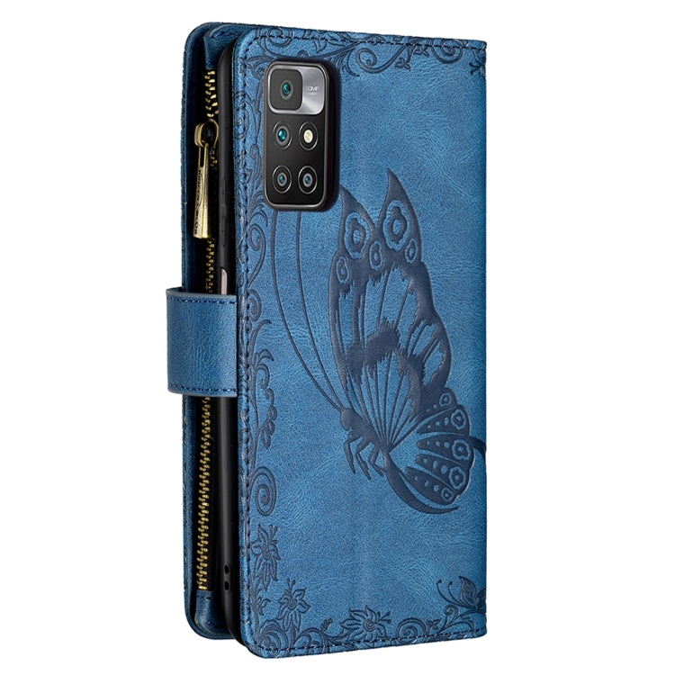 For Xiaomi Redmi 10 Flying Butterfly Embossing Pattern Zipper Horizontal Flip Leather Case with Holder & Card Slots & Wallet