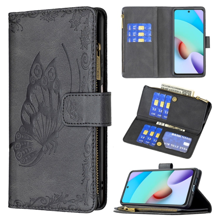 For Xiaomi Redmi 10 Flying Butterfly Embossing Pattern Zipper Horizontal Flip Leather Case with Holder & Card Slots & Wallet