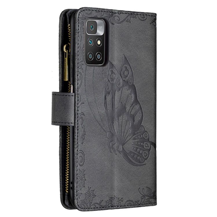 For Xiaomi Redmi 10 Flying Butterfly Embossing Pattern Zipper Horizontal Flip Leather Case with Holder & Card Slots & Wallet
