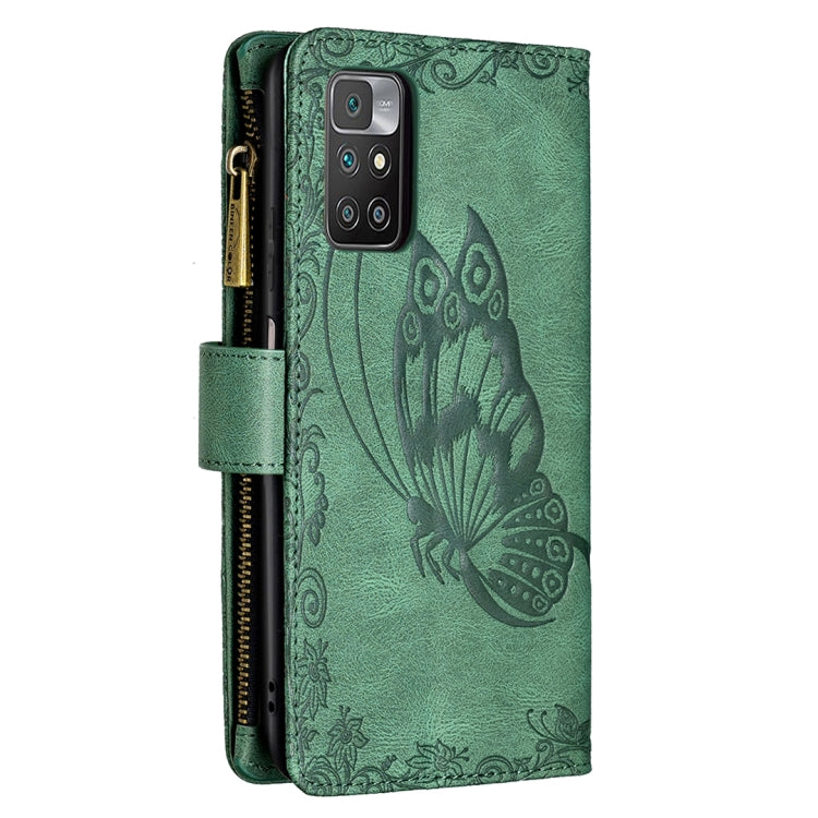 For Xiaomi Redmi 10 Flying Butterfly Embossing Pattern Zipper Horizontal Flip Leather Case with Holder & Card Slots & Wallet