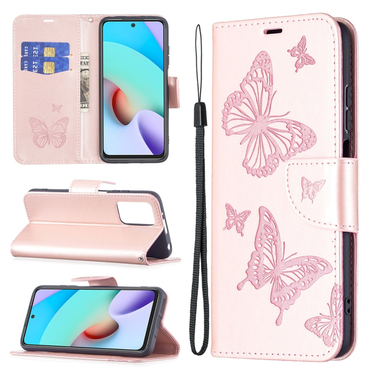 For Xiaomi Redmi 10 Two Butterflies Embossing Pattern Horizontal Flip Leather Case with Holder & Card Slot & Wallet & Lanyard