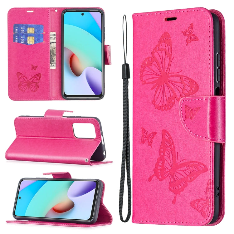 For Xiaomi Redmi 10 Two Butterflies Embossing Pattern Horizontal Flip Leather Case with Holder & Card Slot & Wallet & Lanyard