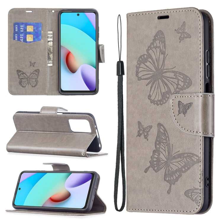 For Xiaomi Redmi 10 Two Butterflies Embossing Pattern Horizontal Flip Leather Case with Holder & Card Slot & Wallet & Lanyard