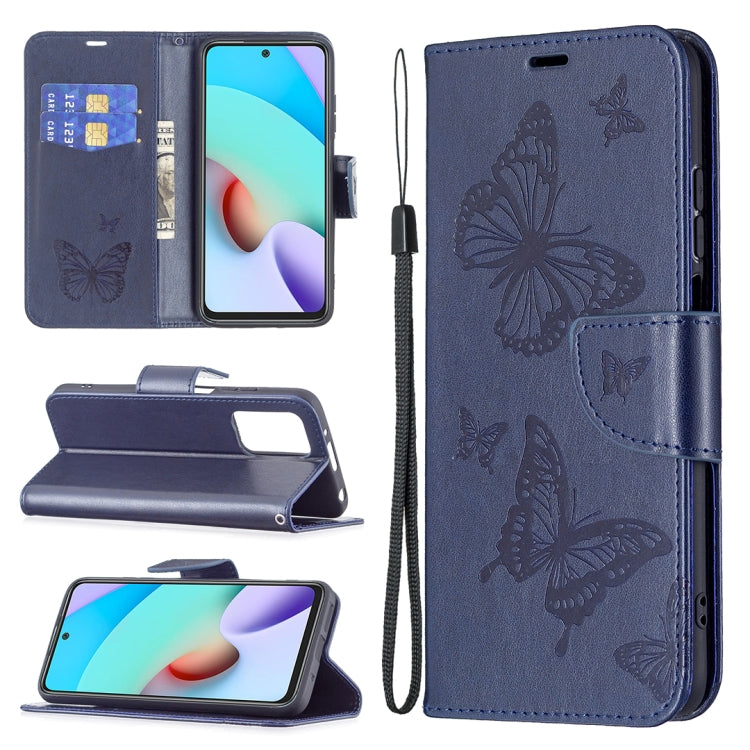 For Xiaomi Redmi 10 Two Butterflies Embossing Pattern Horizontal Flip Leather Case with Holder & Card Slot & Wallet & Lanyard