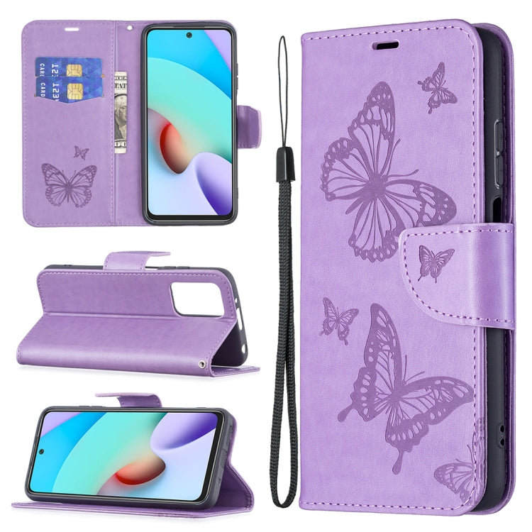For Xiaomi Redmi 10 Two Butterflies Embossing Pattern Horizontal Flip Leather Case with Holder & Card Slot & Wallet & Lanyard