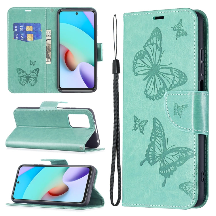 For Xiaomi Redmi 10 Two Butterflies Embossing Pattern Horizontal Flip Leather Case with Holder & Card Slot & Wallet & Lanyard