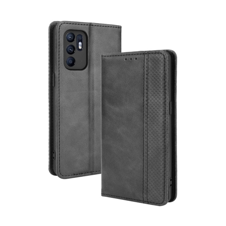 For OPPO Reno6 4G Magnetic Buckle Retro Pattern Horizontal Flip Leather Case with Holder & Card Slot & Wallet
