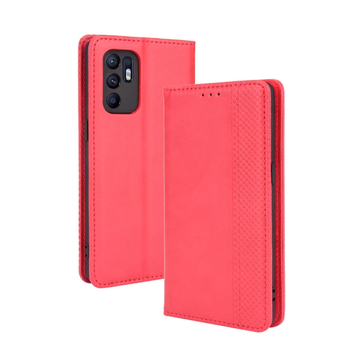 For OPPO Reno6 4G Magnetic Buckle Retro Pattern Horizontal Flip Leather Case with Holder & Card Slot & Wallet