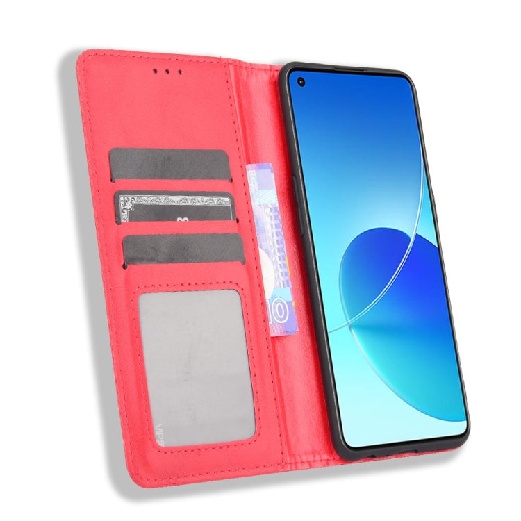 For OPPO Reno6 4G Magnetic Buckle Retro Pattern Horizontal Flip Leather Case with Holder & Card Slot & Wallet