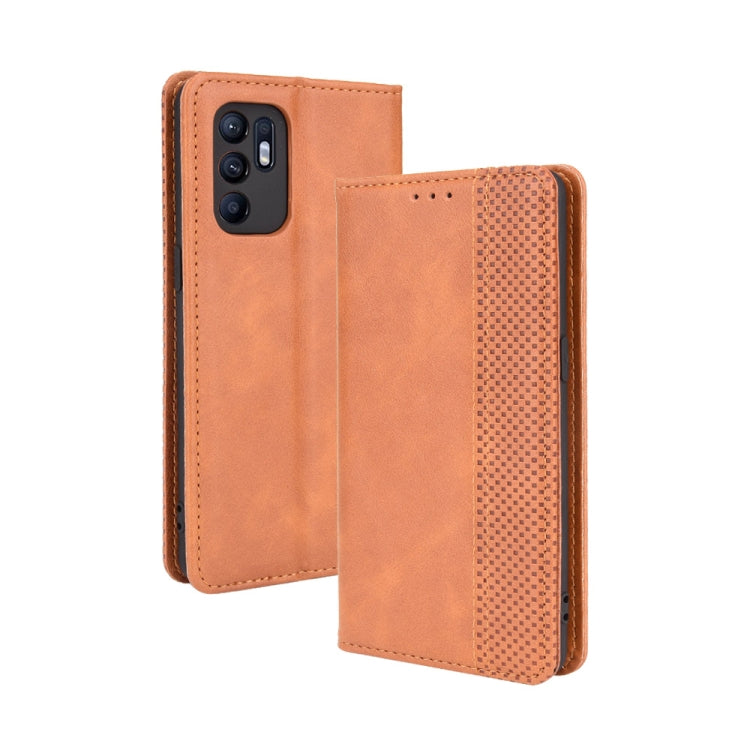For OPPO Reno6 4G Magnetic Buckle Retro Pattern Horizontal Flip Leather Case with Holder & Card Slot & Wallet