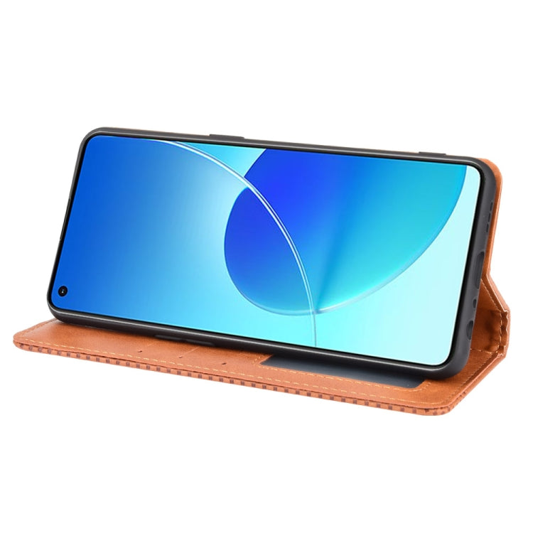 For OPPO Reno6 4G Magnetic Buckle Retro Pattern Horizontal Flip Leather Case with Holder & Card Slot & Wallet