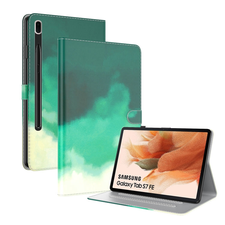 For Samsung Galaxy Tab S7 FE 12.4 inch 2021 T730 / T736 Voltage Watercolor Pattern Skin Feel Magnetic Horizontal Flip PU Leather Case with Holder & Card Slots & Photo Frame