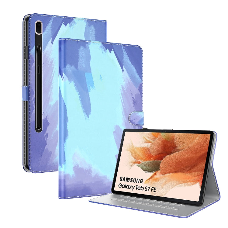 For Samsung Galaxy Tab S7 FE 12.4 inch 2021 T730 / T736 Voltage Watercolor Pattern Skin Feel Magnetic Horizontal Flip PU Leather Case with Holder & Card Slots & Photo Frame