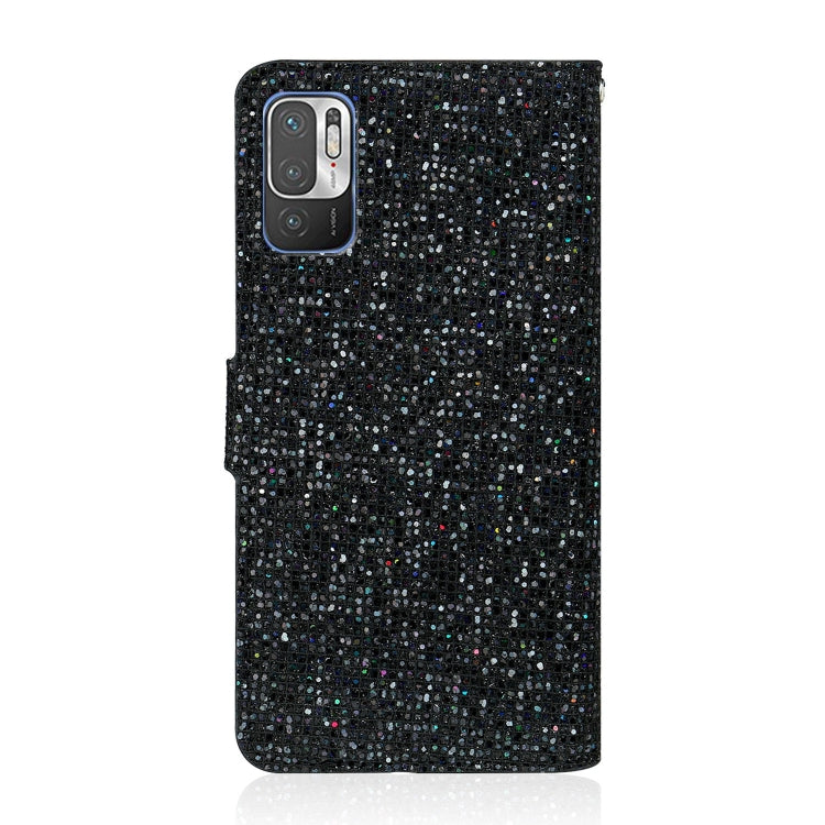 For Xiaomi Redmi Note 10 5G Glitter Powder Horizontal Flip Leather Case with Card Slots & Holder & Lanyard