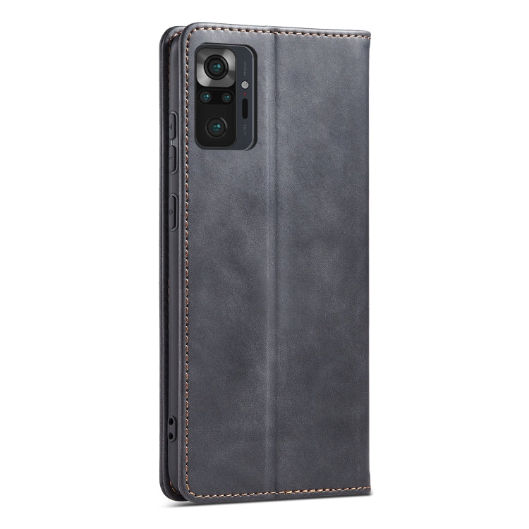 For Xiaomi Redmi Note 10 4G Skin-feel Calfskin Texture Magnetic Dual-Fold Horizontal Flip Leather Case with Holder & Card Slots & Wallet