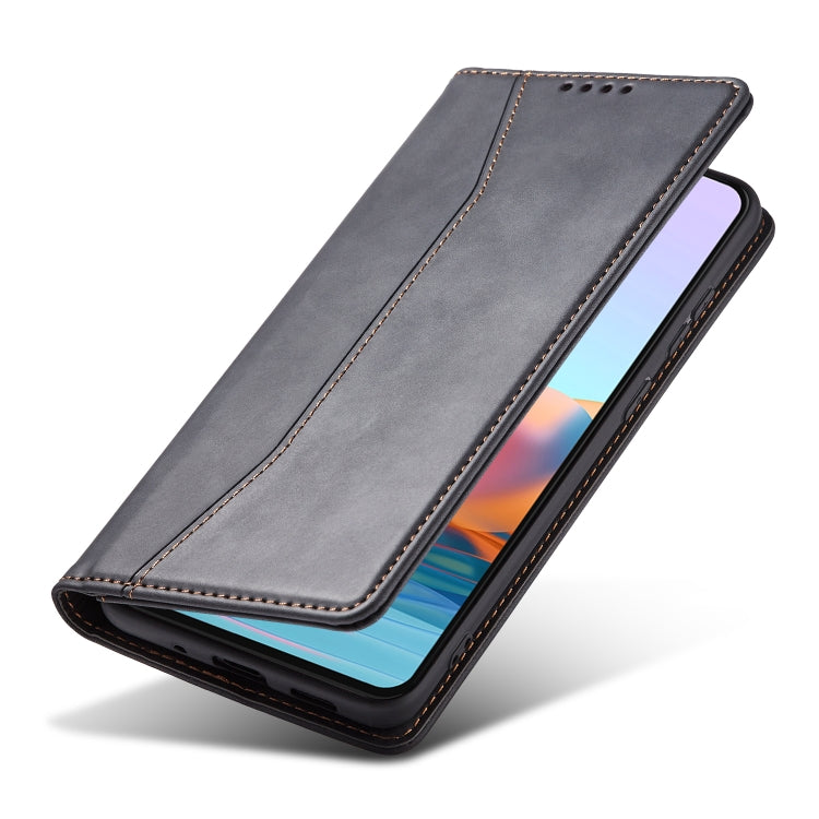 For Xiaomi Redmi Note 10 4G Skin-feel Calfskin Texture Magnetic Dual-Fold Horizontal Flip Leather Case with Holder & Card Slots & Wallet