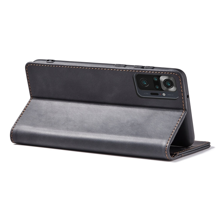 For Xiaomi Redmi Note 10 4G Skin-feel Calfskin Texture Magnetic Dual-Fold Horizontal Flip Leather Case with Holder & Card Slots & Wallet