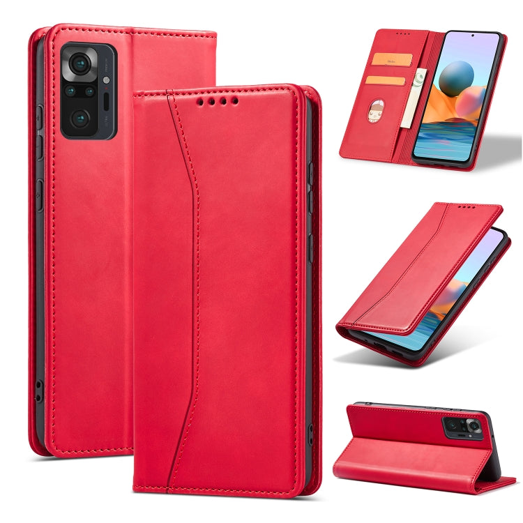For Xiaomi Redmi Note 10 4G Skin-feel Calfskin Texture Magnetic Dual-Fold Horizontal Flip Leather Case with Holder & Card Slots & Wallet