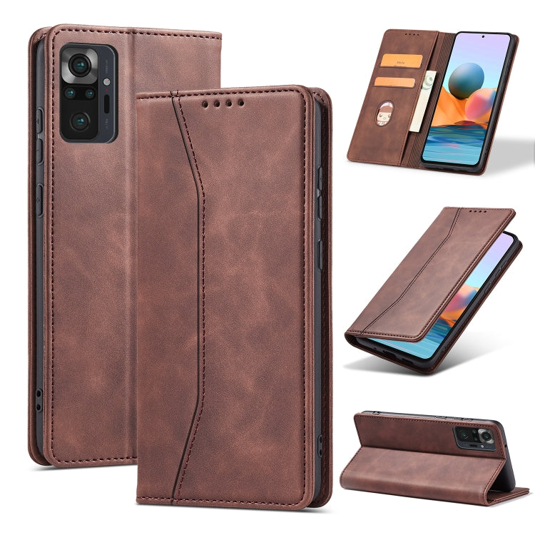 For Xiaomi Redmi Note 10 4G Skin-feel Calfskin Texture Magnetic Dual-Fold Horizontal Flip Leather Case with Holder & Card Slots & Wallet