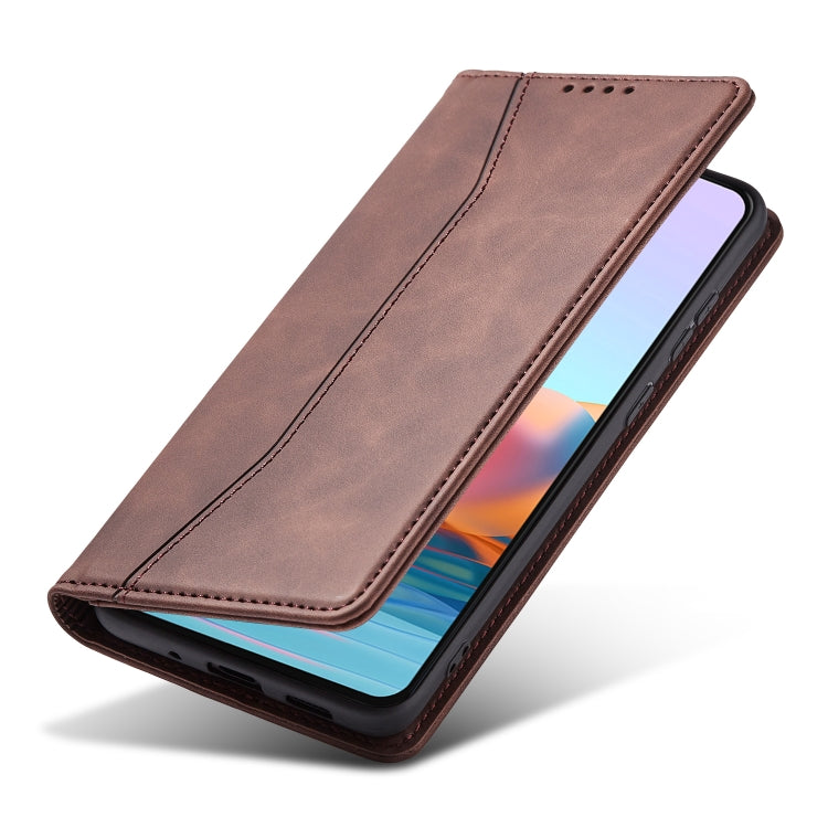 For Xiaomi Redmi Note 10 4G Skin-feel Calfskin Texture Magnetic Dual-Fold Horizontal Flip Leather Case with Holder & Card Slots & Wallet