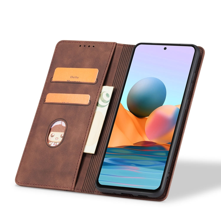 For Xiaomi Redmi Note 10 4G Skin-feel Calfskin Texture Magnetic Dual-Fold Horizontal Flip Leather Case with Holder & Card Slots & Wallet