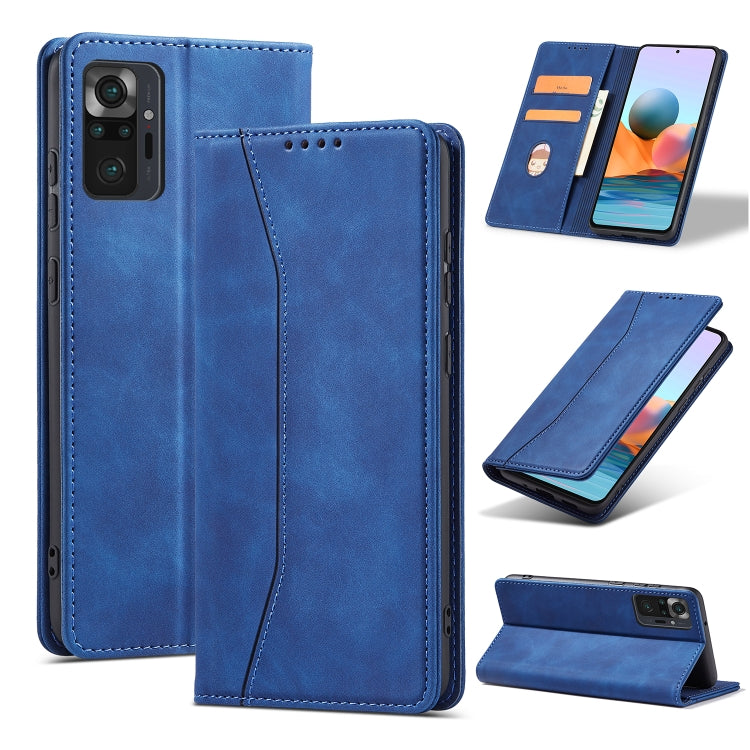 For Xiaomi Redmi Note 10 4G Skin-feel Calfskin Texture Magnetic Dual-Fold Horizontal Flip Leather Case with Holder & Card Slots & Wallet