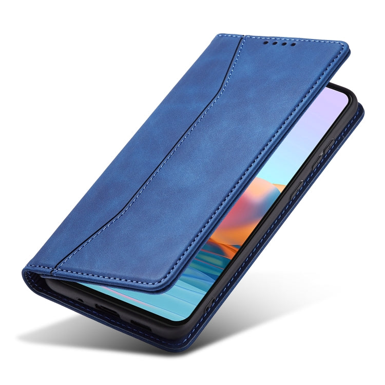 For Xiaomi Redmi Note 10 4G Skin-feel Calfskin Texture Magnetic Dual-Fold Horizontal Flip Leather Case with Holder & Card Slots & Wallet