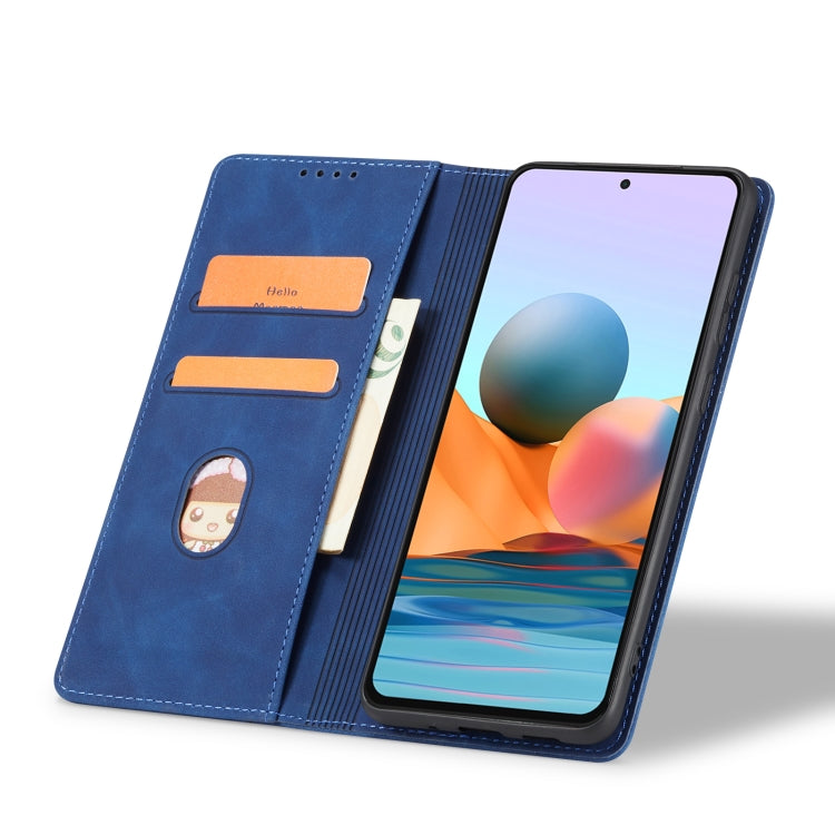 For Xiaomi Redmi Note 10 4G Skin-feel Calfskin Texture Magnetic Dual-Fold Horizontal Flip Leather Case with Holder & Card Slots & Wallet