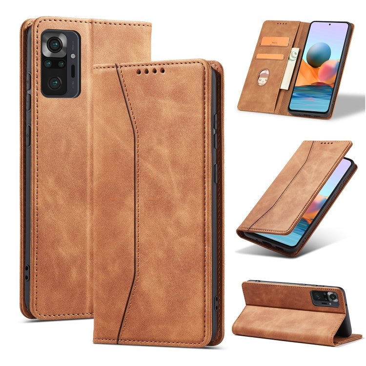 For Xiaomi Redmi Note 10 4G Skin-feel Calfskin Texture Magnetic Dual-Fold Horizontal Flip Leather Case with Holder & Card Slots & Wallet