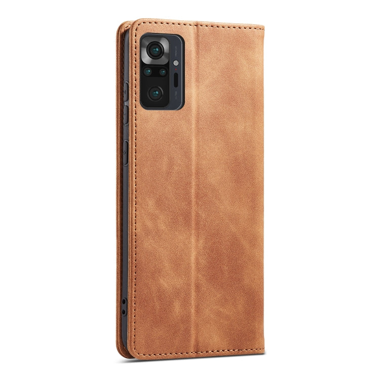 For Xiaomi Redmi Note 10 4G Skin-feel Calfskin Texture Magnetic Dual-Fold Horizontal Flip Leather Case with Holder & Card Slots & Wallet