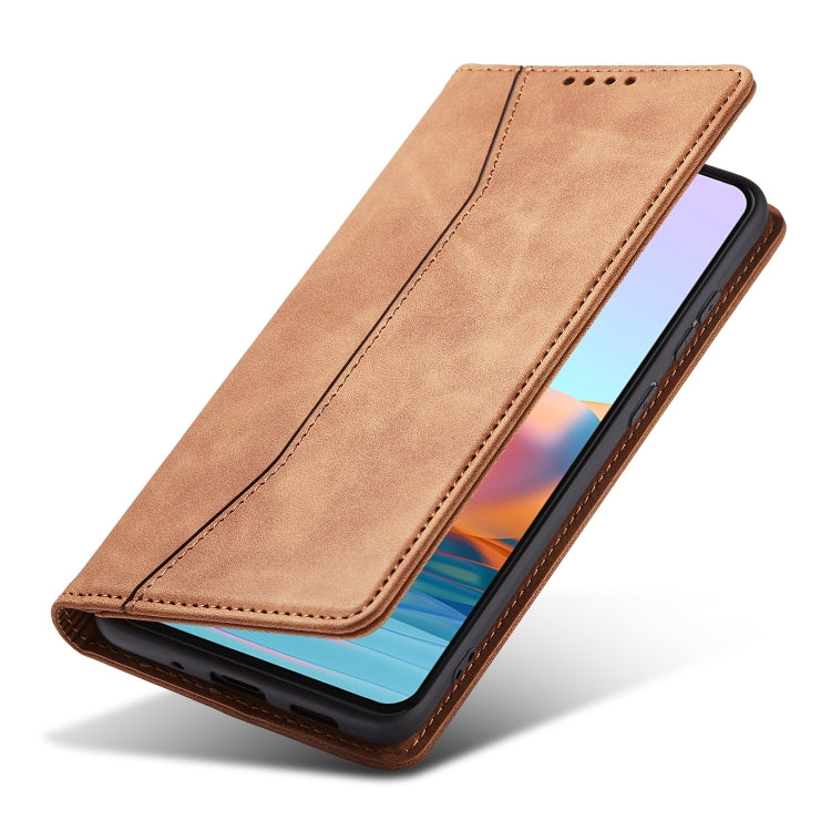 For Xiaomi Redmi Note 10 4G Skin-feel Calfskin Texture Magnetic Dual-Fold Horizontal Flip Leather Case with Holder & Card Slots & Wallet
