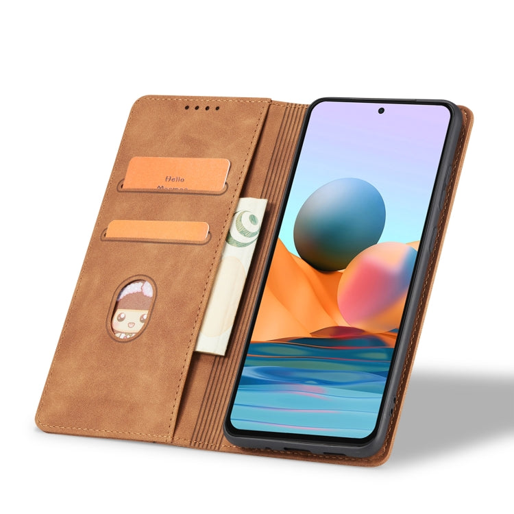 For Xiaomi Redmi Note 10 4G Skin-feel Calfskin Texture Magnetic Dual-Fold Horizontal Flip Leather Case with Holder & Card Slots & Wallet