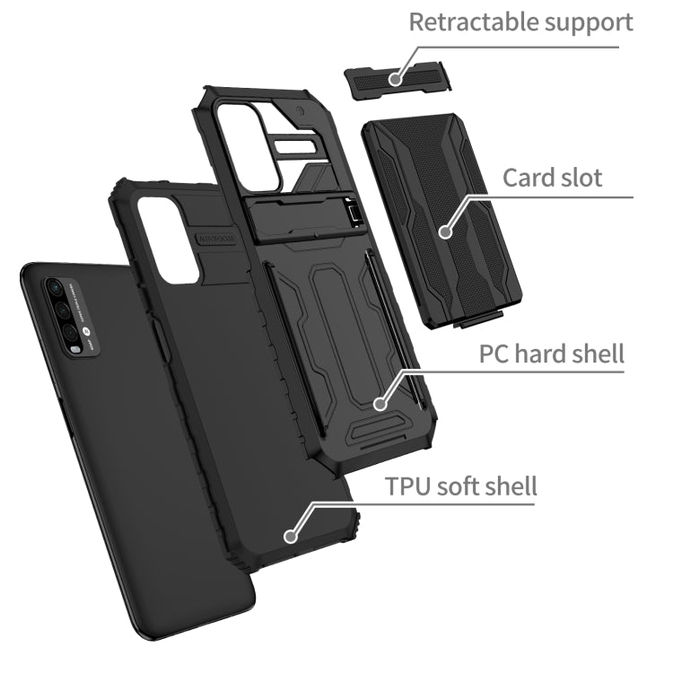 For Xiaomi Poco M3 / Redmi Note 9 4G Kickstand Armor Card Wallet Phone Case