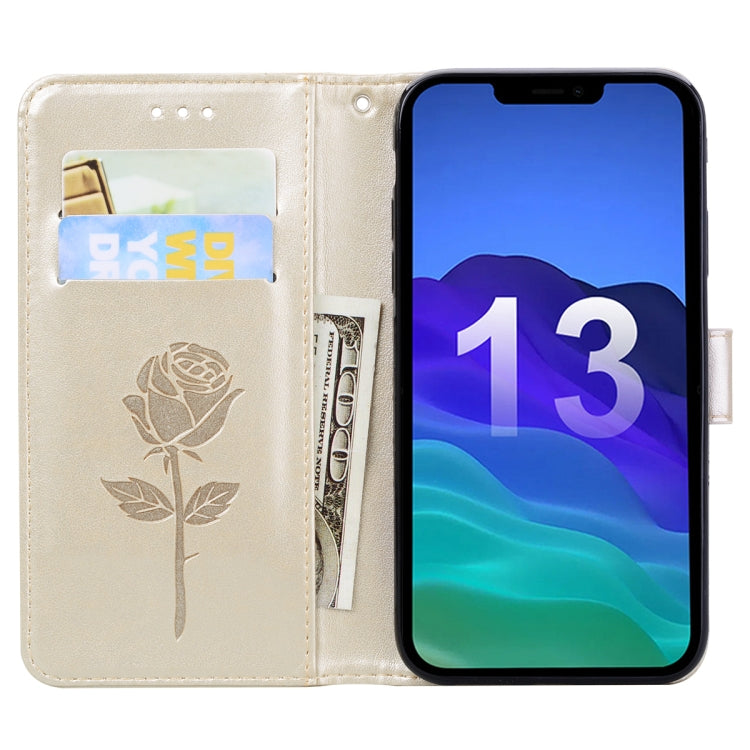 For iPhone 13 Rose Embossed Horizontal Flip PU Leather Case with Holder & Card Slots & Wallet